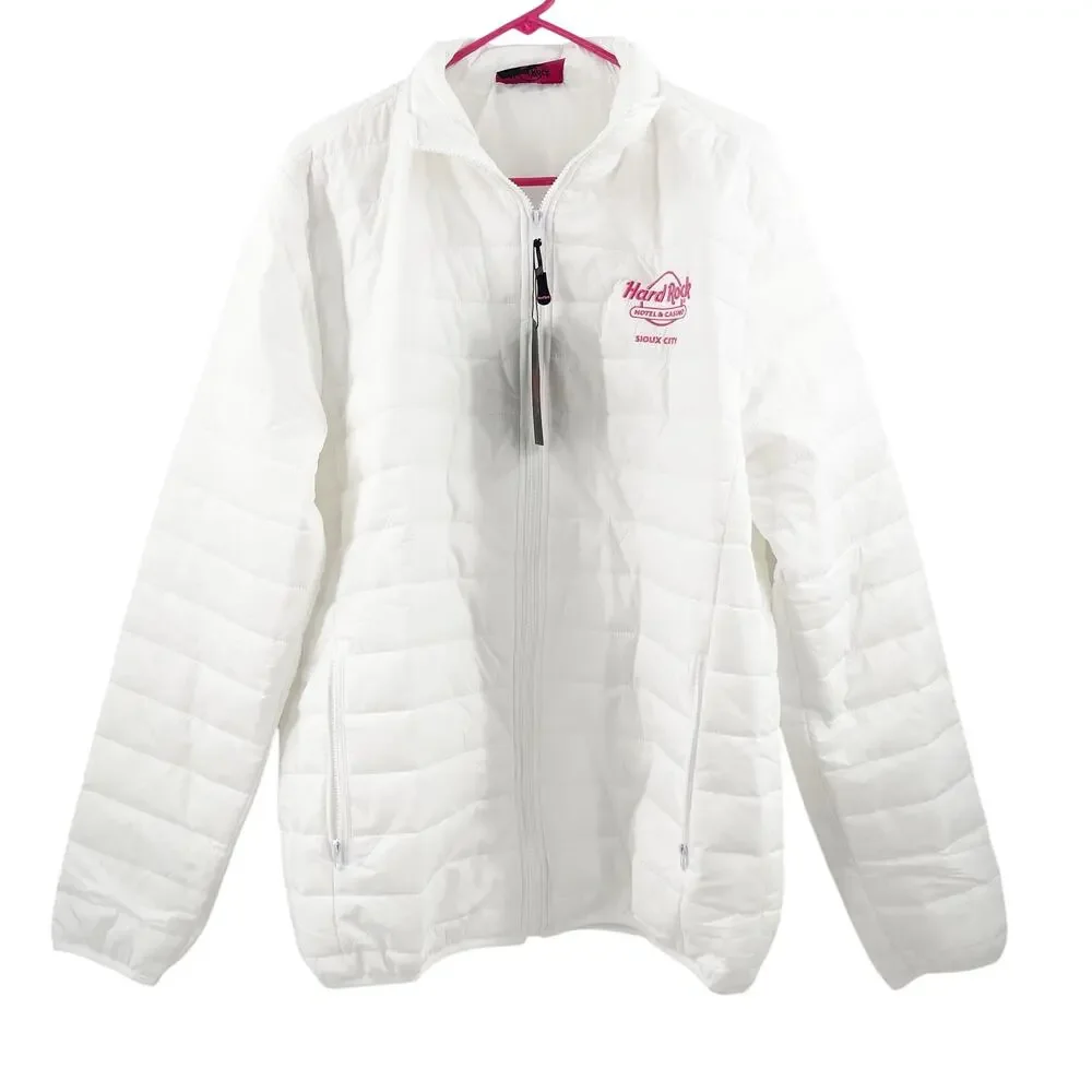 HARD ROCK HOTEL & CASINO SIOUX CITY Puff Jacket SZ Extra Large White Pink NWT